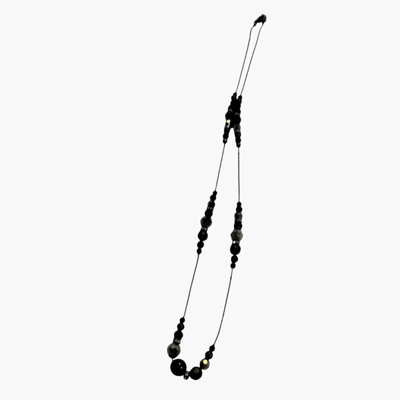 Black Beaded Necklace Faceted Beads Long Art Deco Flapper - Picture 5 of 8